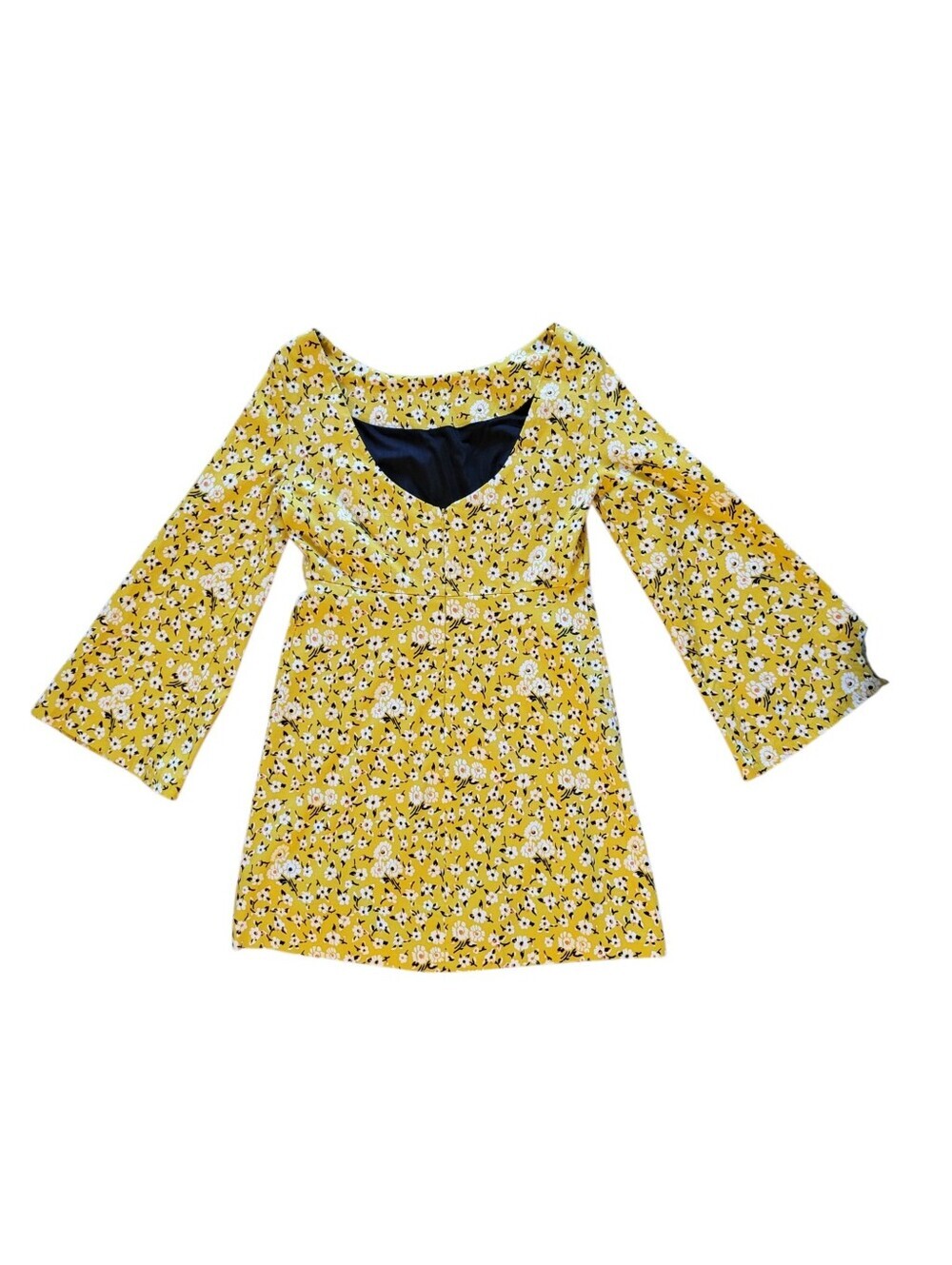 Zara Yellow Floral Bell-Sleeve Mini Dress - Picture 3 of 9